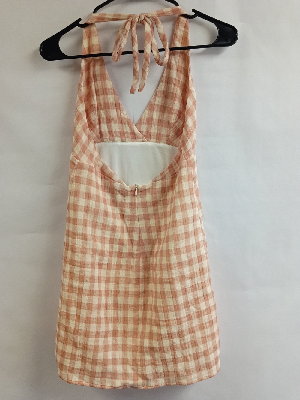 Zara Peach and Cream Gingham Halter Mini Dress with Tie Back - Picture 3 of 6